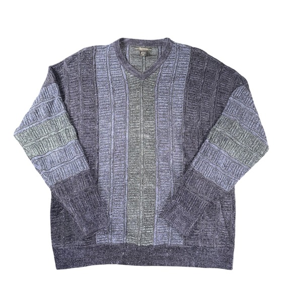 Lorenzo Uomo Other - Lorenzo Sweater Mens XL Blue Gray V Neck Wool Blend Colorblock Knit Casual Warm